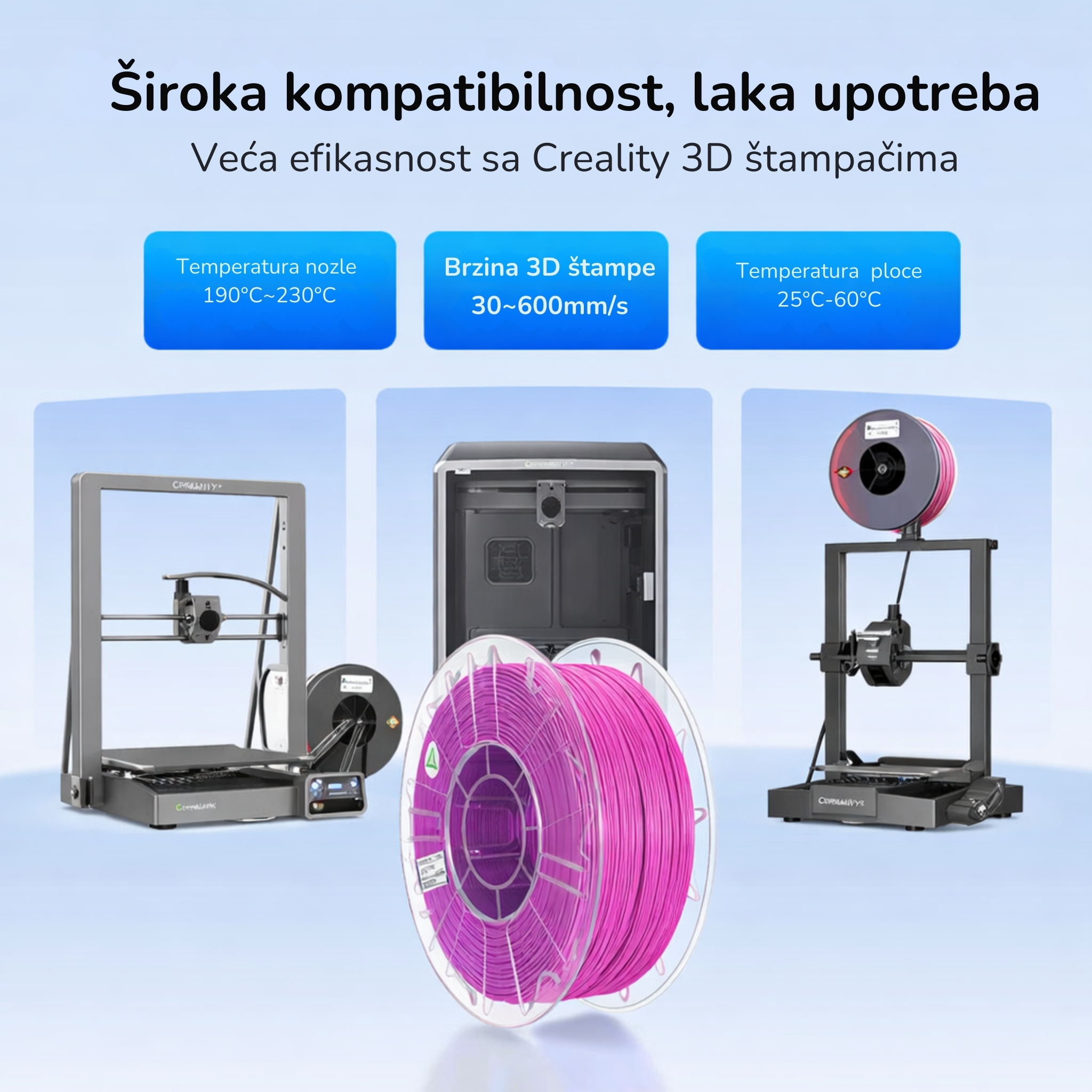 Široka kompatibilnost, laka upotreba Veća efikasnost sa Creality 3D štampačima